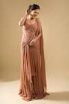 Shop_Tarun Tahiliani_Brown Sequins, Stones, Beads Pre-draped Concept Saree Set With Corset Belt _Online_at_Aza_Fashions