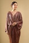 Buy_Tarun Tahiliani_Brown V-neck Printed Draped Dress _Online_at_Aza_Fashions