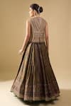 Shop_Tarun Tahiliani_Multi Color Embroidery, Pom-poms, Zari Open Neck, Gilet Printed Lehenga Set _at_Aza_Fashions