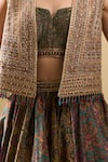 Shop_Tarun Tahiliani_Multi Color Embroidery, Pom-poms, Zari Open Neck, Gilet Printed Lehenga Set _Online_at_Aza_Fashions