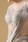 Buy_Tarun Tahiliani_Gray Embroidery, Sequins, Stones High Neck, Corset Draped Concept Saree Gown _Online_at_Aza_Fashions