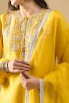 Shop_Archana Shah_Yellow Silk Embroidery, Zari, Tassels Round Neck Moon Yoke Kurta Set _Online_at_Aza_Fashions