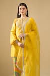 Archana Shah_Yellow Silk Embroidery, Zari, Tassels Round Neck Moon Yoke Kurta Set _at_Aza_Fashions