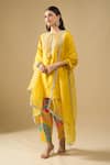 Buy_Archana Shah_Yellow Silk Embroidery, Zari, Tassels Round Neck Moon Yoke Kurta Set _at_Aza_Fashions