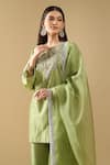 Shop_Archana Shah_Green Silk, Organza Embroidery, Tassels, Zari Round Neck, Moon Yoke Kurta Set _Online_at_Aza_Fashions