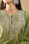 Archana Shah_Green Silk, Organza Embroidery, Tassels, Zari Round Neck, Moon Yoke Kurta Set _at_Aza_Fashions