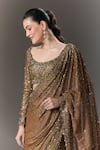 Shop_Seema Gujral_Brown Sequins Scoop Neck Saree With Full Sleeve Blouse _Online_at_Aza_Fashions