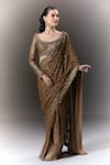 Seema Gujral_Brown Sequins Scoop Neck Saree With Full Sleeve Blouse _at_Aza_Fashions