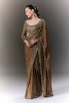 Buy_Seema Gujral_Brown Sequins Scoop Neck Saree With Full Sleeve Blouse 