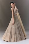 Buy_Seema Gujral_Beige Net Pearls, Sequins V-neck And Embellished Lehenga Set _Online_at_Aza_Fashions