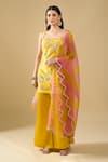 Buy_Archana Shah_Yellow Embroidery, Zari Square Neck Butta Palm Kurta Sharara Set _at_Aza_Fashions