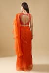 Shop_Archana Shah_Orange Organza Ruffles, Sequins V-neck Pre-draped Saree With Blouse _at_Aza_Fashions