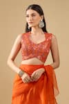 Shop_Archana Shah_Orange Organza Ruffles, Sequins V-neck Pre-draped Saree With Blouse _Online_at_Aza_Fashions