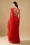 Shop_Archana Shah_Red Sequins V-neck Pre-draped Ruffle Saree With Blouse _at_Aza_Fashions