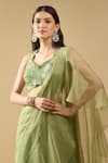 Buy_Archana Shah_Green Ruffles, Sequins, Embroidery Halter Neck Pre-draped Saree With Blouse _Online_at_Aza_Fashions