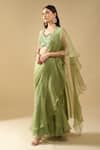 Archana Shah_Green Ruffles, Sequins, Embroidery Halter Neck Pre-draped Saree With Blouse _at_Aza_Fashions
