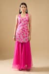Shop_Archana Shah_Pink Organza Sequins, Embroidery Scoop , Square Kurta Set _Online_at_Aza_Fashions