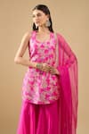 Archana Shah_Pink Organza Sequins, Embroidery Scoop , Square Kurta Set _at_Aza_Fashions