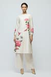 Buy_Balance By Rohit Bal_Ivory Chanderi, Voile Collared Floral Print Tunic With Palazzo _at_Aza_Fashions