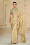 Buy_Arpita Mehta_Gold Tissue, Net Mirrors, Sequins, Embroidery Round Neck Saree And Hand Blouse _at_Aza_Fashions