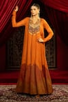 Buy_Sonia Baderia_Orange Chanderi, Tissue Sequins, Beads, Metallic Hand Embroidered Gold Anarkali _at_Aza_Fashions
