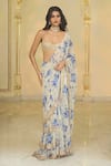Buy_Arpita Mehta_Beige Georgette, Net Embroidery, Bloom Print Tiered Saree And Hand Blouse _at_Aza_Fashions