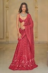 Buy_Arpita Mehta_Red Organza, Net Mirrors, Embroidery Hand Pre-stitched Lehenga Sari Set _at_Aza_Fashions