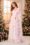 Buy_Label Priyanka Kar_White Satin Embroidery Sweetheart Neck Floral Hand Kurta Sharara Set _at_Aza_Fashions