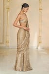 Shop_Arpita Mehta_Gold Georgette Sequins, Embroidery Bandeau Neck Hand Pre-draped Saree Set _Online_at_Aza_Fashions