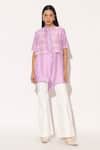 Linetribe__Purple Viscose, Silk Collared Zephyra Shibori Striped Pattern Shirt _at_Aza_Fashions