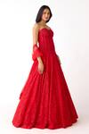 Basanti Kapde aur Koffee_Red Net Sequins, Stones, Beads Sweetheart Neck Chantily Corset Lehenga Set _at_Aza_Fashions