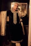 Buy_Punit Balana_Black Velvet, Tissue, Silk Embroidery Amer Kurta Set _Online_at_Aza_Fashions