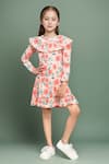 Buy_Petite Pomme_Peach Cotton Ruffles Floral Printed Dress With Details _at_Aza_Fashions