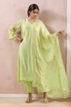 Buy Kanika Sharma Green Chanderi Silk, Modal Gota Patti, Embroidery Floral Kurta Set at Aza Fashions Buy_Kanika Sharma_Green Chanderi Silk, Modal Gota Patti, Embroidery Floral Kurta Set _at_Aza_Fashions