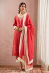 Buy Kanika Sharma Red Chanderi Silk, Modal Beads, Stones, Embroidery Floral V-neck Kurta Set at Aza Fashions Buy_Kanika Sharma_Red Chanderi Silk, Modal Beads, Stones, Embroidery Floral V-neck Kurta Set _at_Aza_Fashions