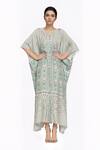 Buy_Soup By Sougat Paul_Beige Printed Kaftan Dress _at_Aza_Fashions