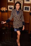Buy_Label Deepika Nagpal_Blue Tweed, Satin Bows Alison Blazer And Tie Dress _at_Aza_Fashions