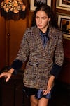 Buy_Label Deepika Nagpal_Blue Tweed, Satin Bows Alison Blazer And Tie Dress _Online_at_Aza_Fashions