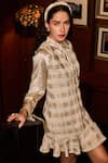 Label Deepika Nagpal Beige Tweed, Taffeta, Satin Metallic Thread, Glideon Plaid Dress With Shirt Online at Aza Fashions Label Deepika Nagpal_Beige Tweed, Taffeta, Satin Metallic Thread, Glideon Plaid Dress With Shirt _Online_at_Aza_Fashions