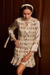 Buy Label Deepika Nagpal Beige Tweed, Taffeta, Satin Metallic Thread, Glideon Plaid Dress With Shirt at Aza Fashions Buy_Label Deepika Nagpal_Beige Tweed, Taffeta, Satin Metallic Thread, Glideon Plaid Dress With Shirt _at_Aza_Fashions