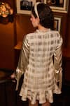 Shop Label Deepika Nagpal Beige Tweed, Taffeta, Satin Metallic Thread, Glideon Plaid Dress With Shirt at Aza Fashions Shop_Label Deepika Nagpal_Beige Tweed, Taffeta, Satin Metallic Thread, Glideon Plaid Dress With Shirt _at_Aza_Fashions