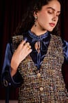 Shop Label Deepika Nagpal Blue Tweed, Viscose, Crepe, Satin Metallic Thread, Glideon Dress With Shirt Online at Aza Fashions Shop_Label Deepika Nagpal_Blue Tweed, Viscose, Crepe, Satin Metallic Thread, Glideon Dress With Shirt _Online_at_Aza_Fashions