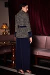 Shop_Label Deepika Nagpal_Blue Tweed, Crepe Fringe Kyleigh Blazer And Pant Set _at_Aza_Fashions