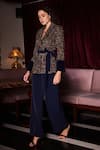 Buy_Label Deepika Nagpal_Blue Tweed, Crepe Fringe Kyleigh Blazer And Pant Set _at_Aza_Fashions