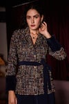 Label Deepika Nagpal_Blue Tweed, Crepe Fringe Kyleigh Blazer And Pant Set _Online_at_Aza_Fashions