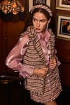 Shop_Label Deepika Nagpal_Pink Tweed, Organza Crystals, Fringe Collared Everett Gilet Skirt Set _Online_at_Aza_Fashions