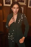 Label Deepika Nagpal_Green Crepe Crystals Chelsea Embellished Blazer And Pant Set _Online_at_Aza_Fashions