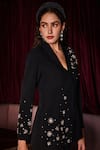 Label Deepika Nagpal_Black Crepe Crystals Chelsea Embellished Blazer And Pant Set _Online_at_Aza_Fashions