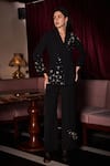 Buy_Label Deepika Nagpal_Black Crepe Crystals Chelsea Embellished Blazer And Pant Set _at_Aza_Fashions