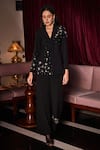Buy_Label Deepika Nagpal_Black Crepe Crystals Chelsea Embellished Blazer And Pant Set _Online_at_Aza_Fashions
